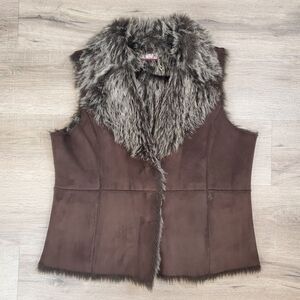 Y2K Penny Lane Style Faux Suede Fur Lined Vest Brown 14 Boho Western 70s Retro